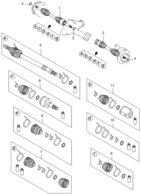 1999 Kia Sportage Joint Set Inner, LH Diagram for 0K01222620