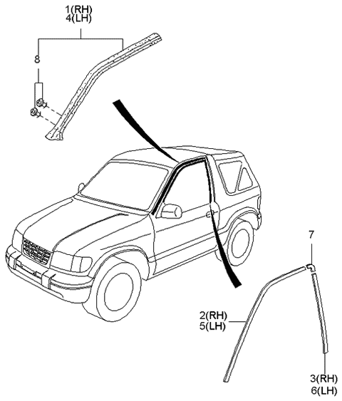 2000 Kia Sportage MOULDING-FSASHB, LH Diagram for 0K01259982