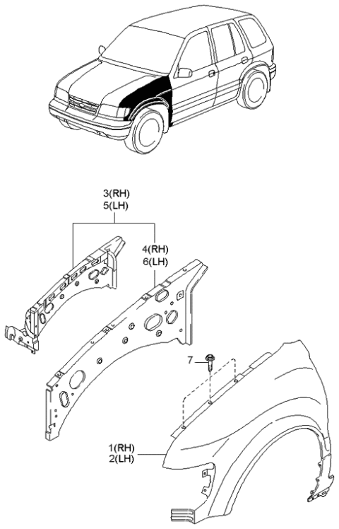 1999 Kia Sportage Apron Assembly-Wheel, RH Diagram for 0K01F53200B