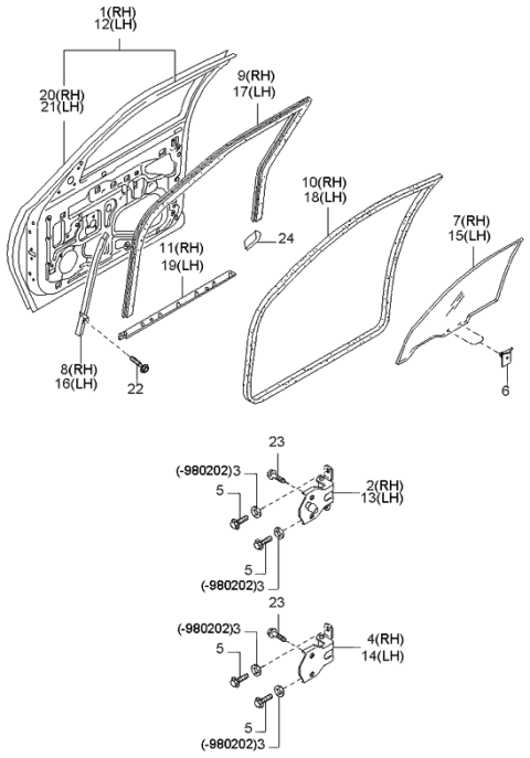 1999 Kia Sportage  Channel-Glass Run, LH Diagram for 0K01959605A