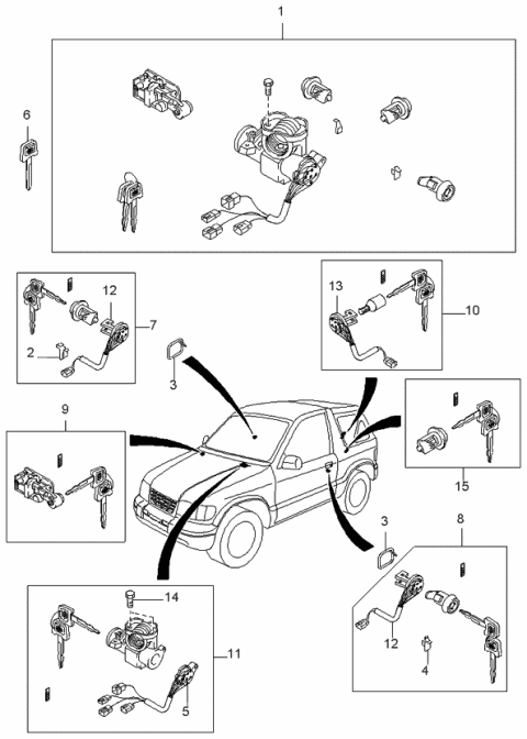 1997 Kia Sportage Key Set Diagram for 0K08E0901096