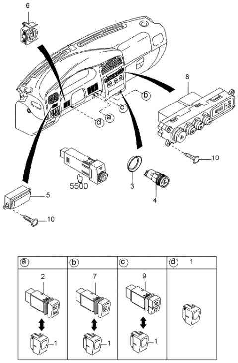 1997 Kia Sportage  Cigar Lighter Assembly Diagram for 0K21A66250