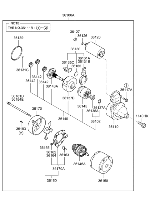 2009 Kia Spectra SX  Starter Assembly Diagram for 3610023071