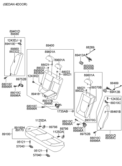 2007 Kia Spectra5 SX  Pin-Catch Diagram for 899952F000