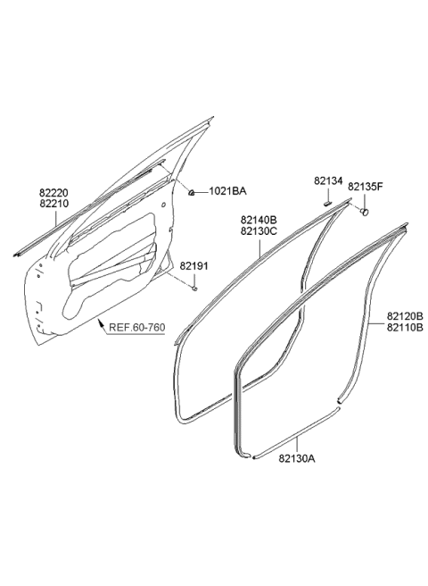 2009 Kia Spectra5 SX  WEATHERSTRIP-Front Door Body Side Diagram for 821102F000VA