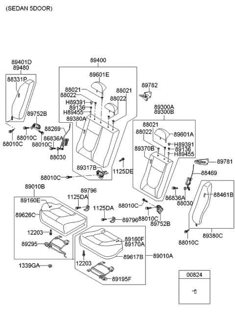 2008 Kia Spectra5 SX  Back Assembly-Rear Seat Diagram for 893031L700391
