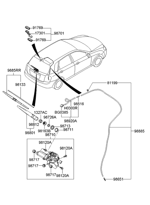 2007 Kia Spectra5 SX  Rear Washer Nozzle Diagram for 989312F000