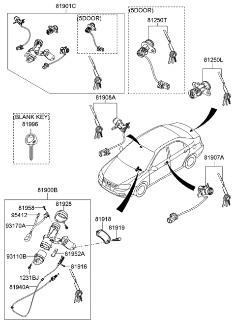 2007 Kia Spectra SX  Key Set Diagram for 819052F510