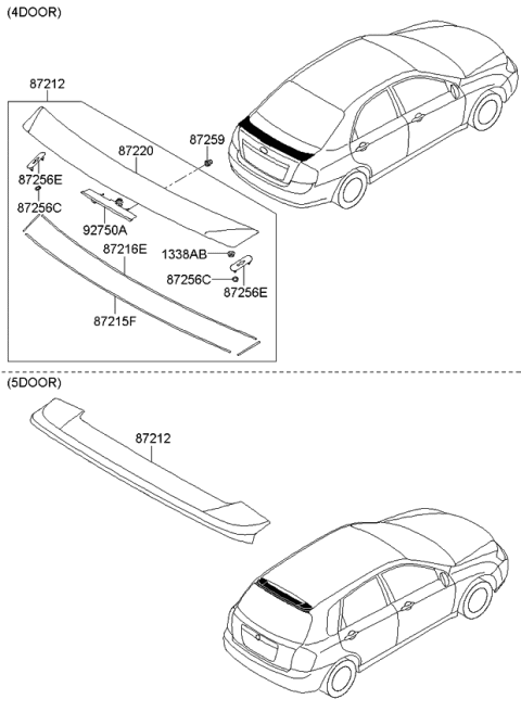 2007 Kia Spectra5 SX  Pad-Rear Spoiler RH Diagram for 872582F500