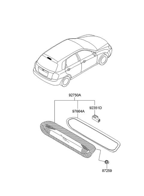 2009 Kia Spectra SX  Rubber-High Mounted Diagram for 927572F200