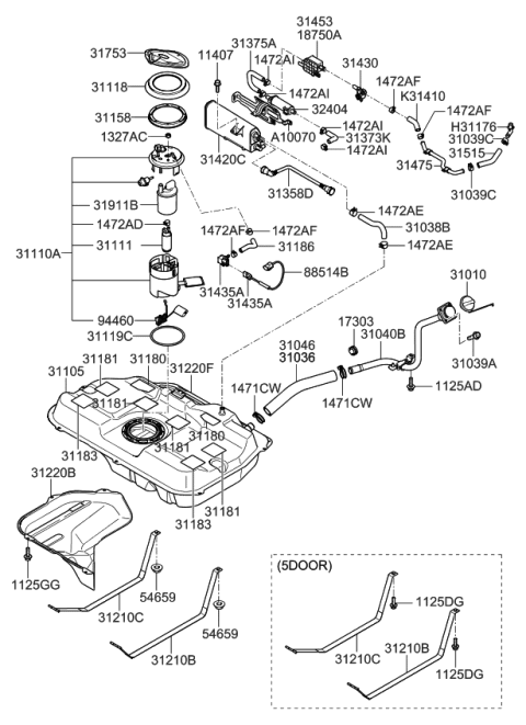 2008 Kia Spectra SX  Pad-Fuel Tank Diagram for 3118229000