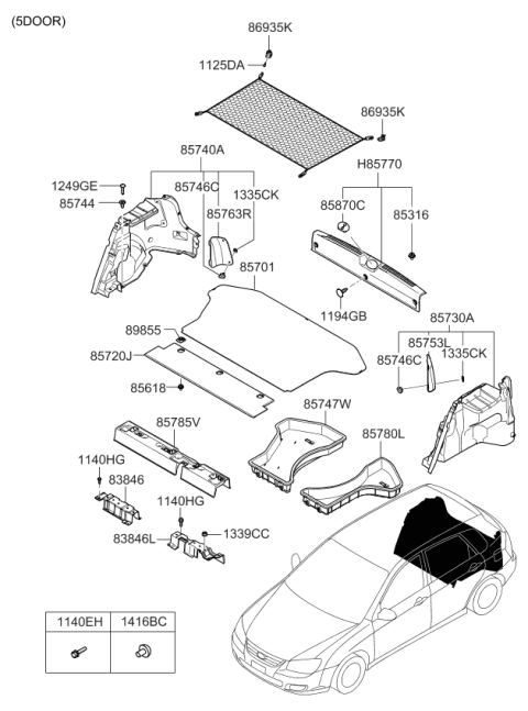 2008 Kia Spectra5 SX Hook Assembly-Luggage Diagram for 857902F800LK