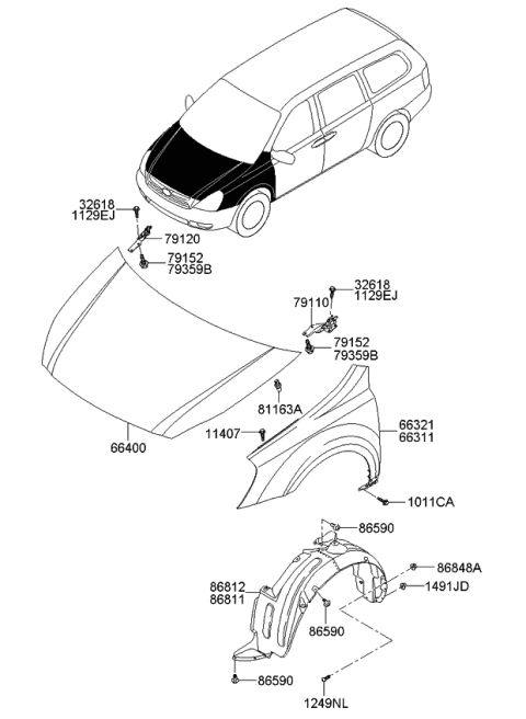 2008 Kia Sedona Hinge Assembly-Hood LH Diagram for 791104D000