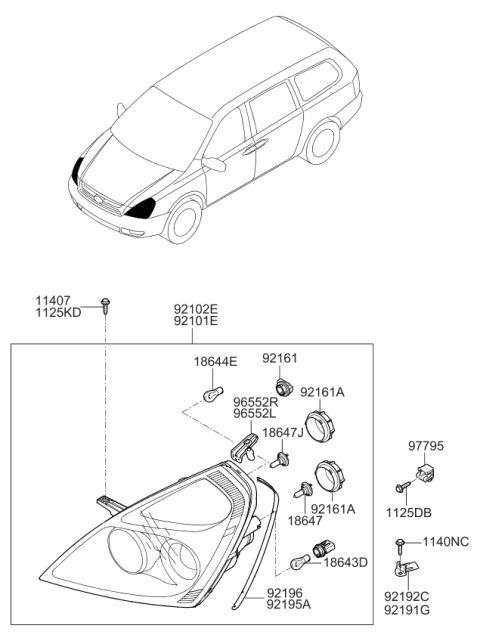 2011 Kia Sedona Bracket Assembly-Head Lamp Diagram for 921324D000