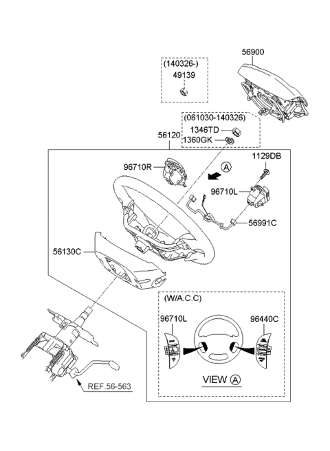 2009 Kia Sedona  Steering Wheel Body Assembly Diagram for 561104D520VA