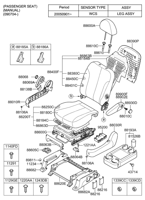 2013 Kia Sedona  Under Cover-Front , Back Diagram for 884574D020