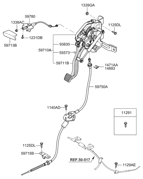 2007 Kia Sedona  Cable-Release Diagram for 597804D000