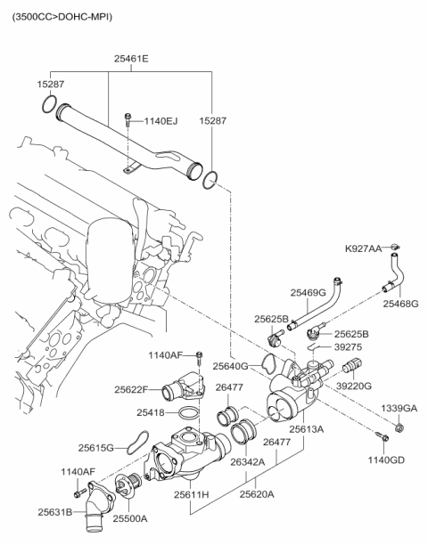 2010 Kia Sedona  Hose Assembly-Water B Diagram for 254683CAB0