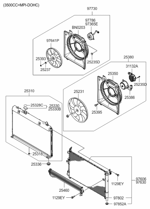 2007 Kia Sedona  Motor-Radiator Cooling Diagram for 253864D970