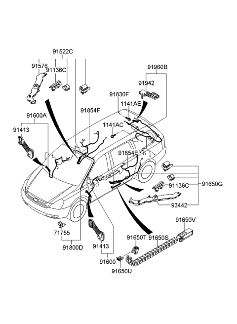 2007 Kia Sedona  Grommet-Front Door Diagram for 919954D610