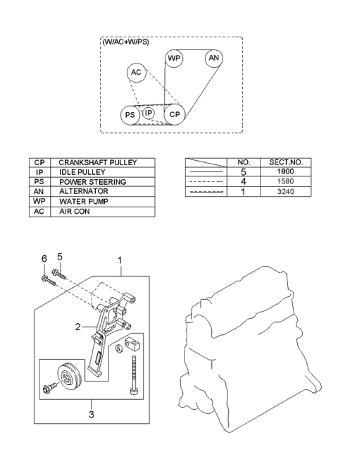 2000 Kia Sportage  Bracket Assembly-Compressor Diagram for 0K01B15811