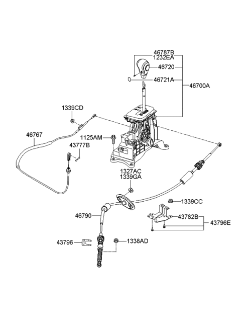 2007 Kia Sportage  Automatic Transmission Lever Shift Control Cable Diagram for 467901F000