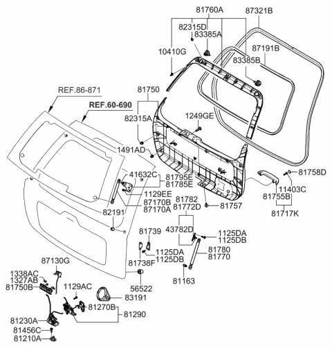 2008 Kia Sportage  Bumper-Hood Overslam Diagram for 821912D010