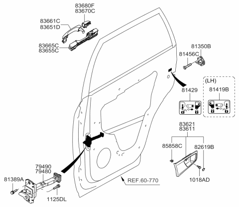 2009 Kia Sportage  Rear Door Outside Grip, Right Diagram for 836611F000