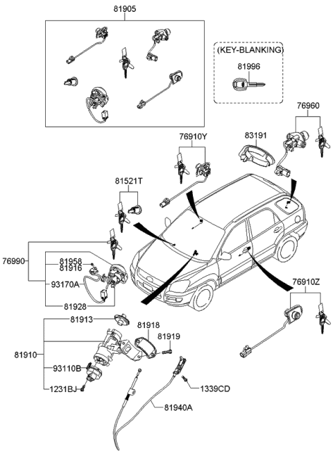 2008 Kia Sportage  Cover-Ignition Lock Diagram for 819133A000