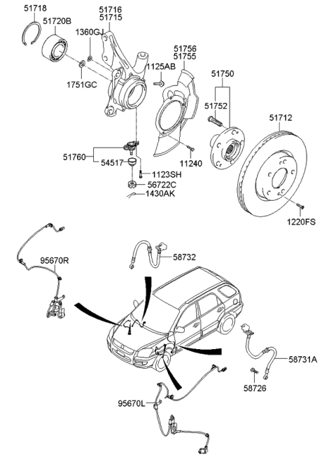 2008 Kia Sportage  Front Axle Knuckle Right Diagram for 517162E100
