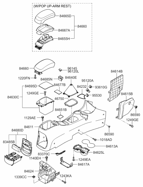 2006 Kia Sportage  Front Console Cup Holder Assembly Diagram for 846251F000EZ