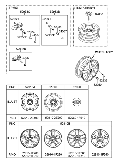 2006 Kia Sportage  Wheel Assembly-Steel Diagram for 529102E400