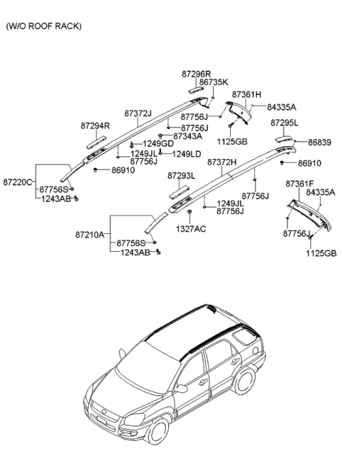 2010 Kia Sportage  Cover Assembly-Roof MOULDING Diagram for 872951F000