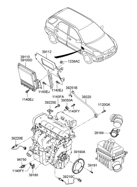 2008 Kia Sportage Engine Ecm Control Module Diagram for 3912123243