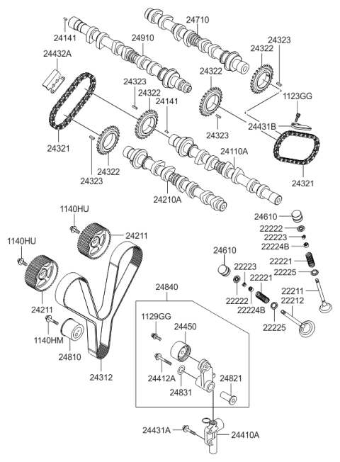 2009 Kia Sportage  Sprocket-Timing Chain Diagram for 2432226001
