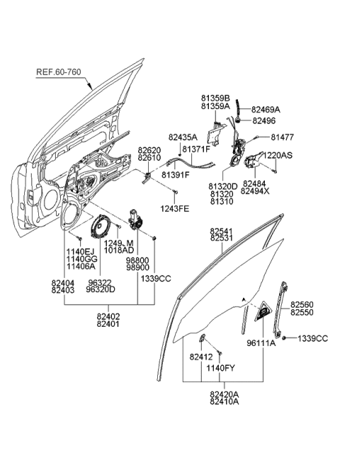 2007 Kia Sportage  Grip-Door Glass Diagram for 824122D000