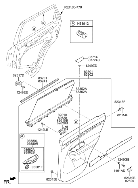 2014 Kia Sorento  Panel Complete-Rear Door Trim Diagram for 833011U620AUP