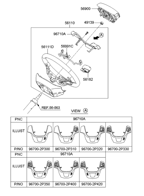 2013 Kia Sorento  Steering Wheel Body Diagram for 561202P500VA