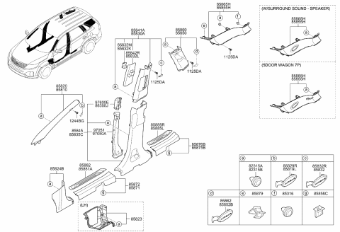 2013 Kia Sorento  Clip-Side Trim Mounting Diagram for 858792J000