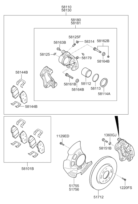 2012 Kia Optima  Disc-Front Wheel Brake Diagram for 517123K110