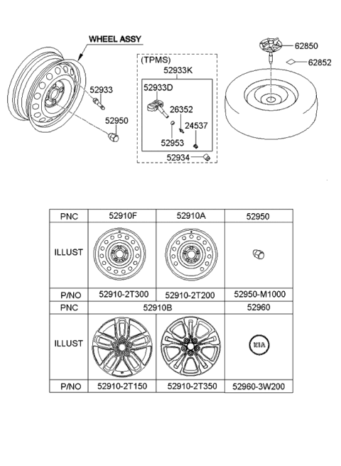 2011 Kia Optima  Pad-Spare Tire Diagram for 628522T010