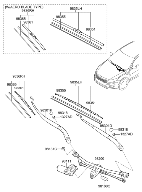 2013 Kia Optima  RAIL SPRING-WIPER BL Diagram for 983652L000
