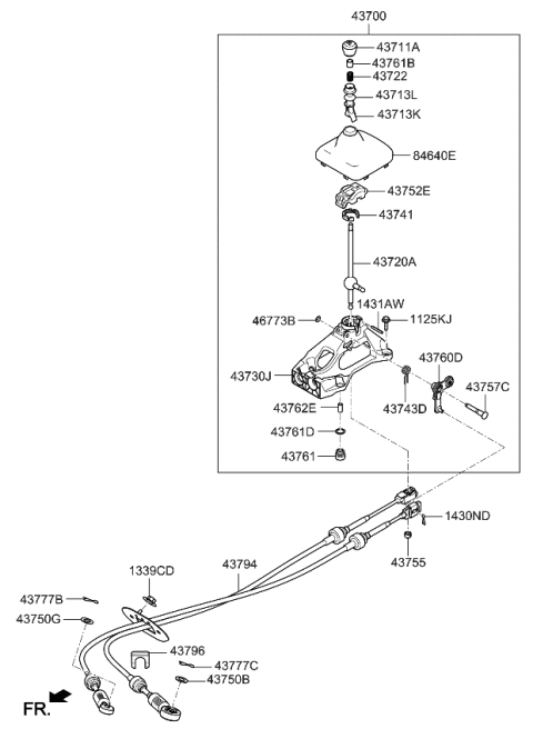 2012 Kia Optima  Lever Complete-Gear Diagram for 437002T010VA