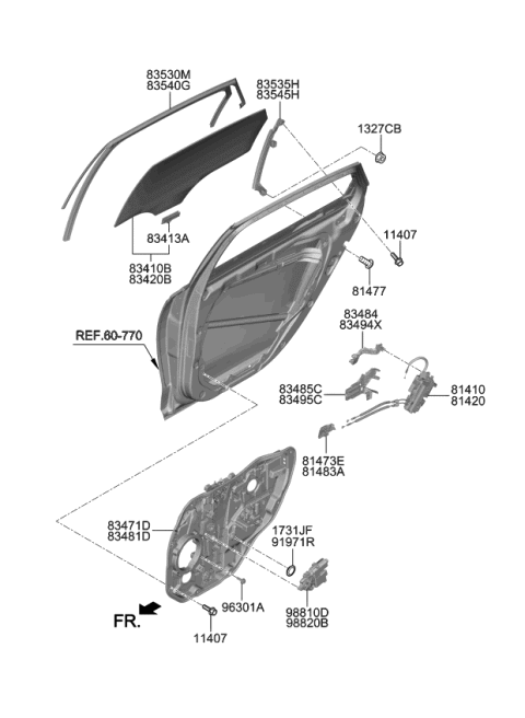 2019 Kia K900 Glass Assembly-Rear Door Diagram for 83420J6000