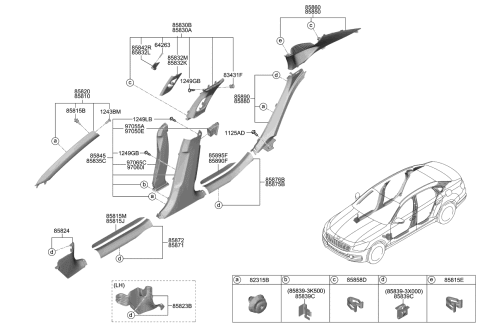 2019 Kia K900 Cover-Center Pillar Trim, L Diagram for 858393K000