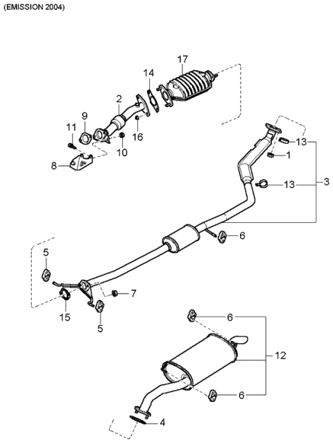 2001 Kia Rio  Center Muffler Assembly Diagram for 28650FD200