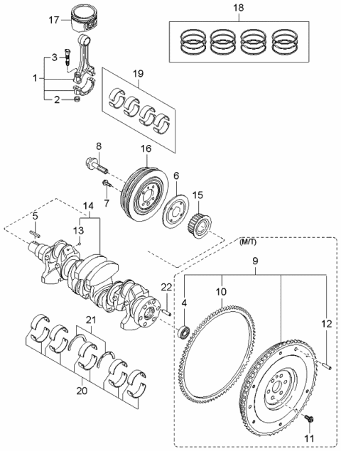 2002 Kia Rio  Flywheel Assembly Diagram for 0K30C11500