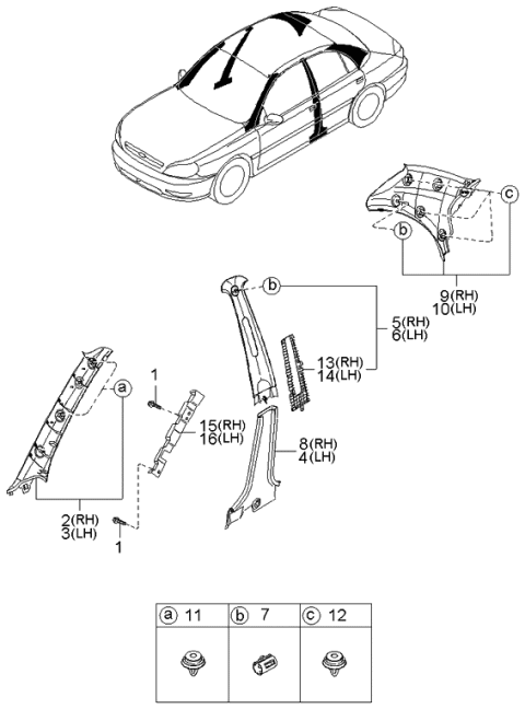 2003 Kia Rio Trim-A Pillar, RH Diagram for 0K32A68170B06