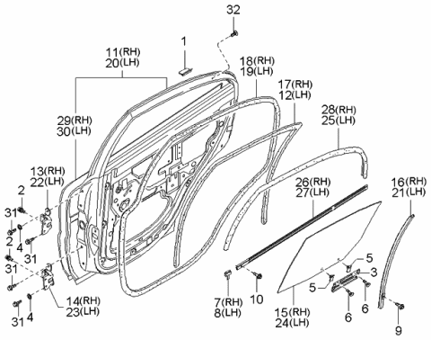 2002 Kia Rio Door-Rear Outer, RH Diagram for 0K32A72031