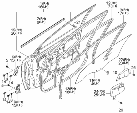 2001 Kia Rio Weatherstrip-Front Door, LH Diagram for 0K30A59760C